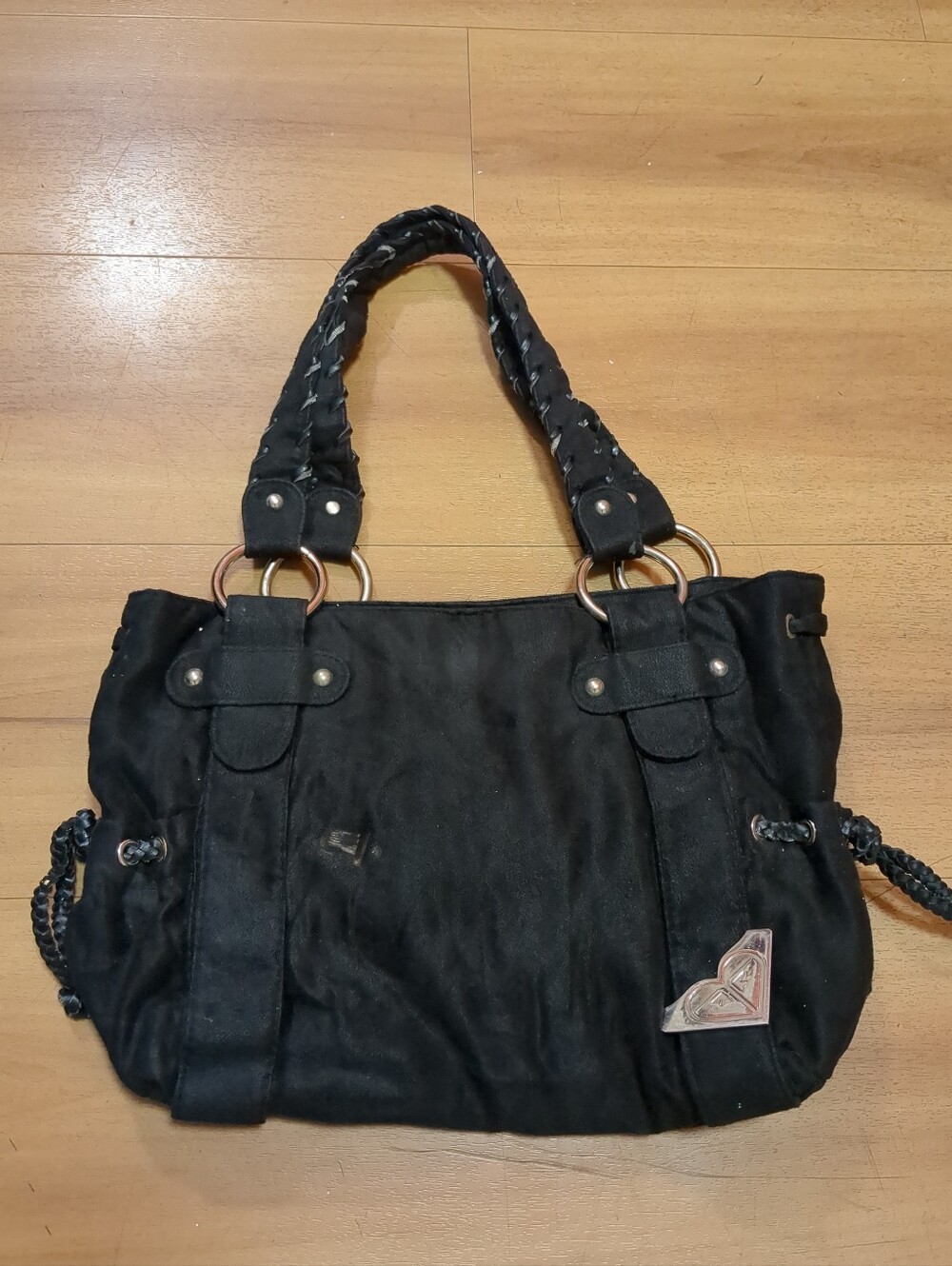 Roxy Vintage Y2K Era Black Suede Texture Slouchy Shoulder Bag